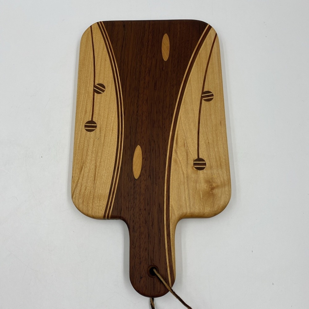 Handmade Wood Charcuterie Board Walnut Cherry Maple Small Round Inlay Cabin 6x9